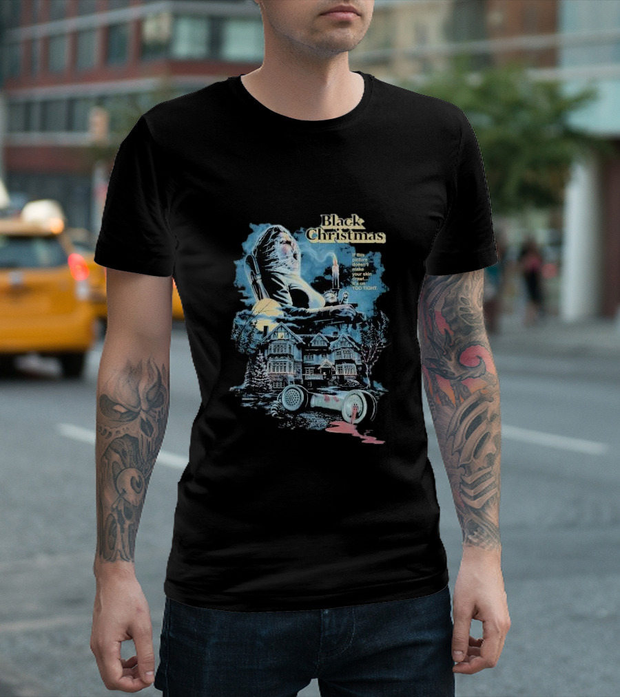 Black Christmas Iconic Horror Imagery With Creepy Message And Mysterious Atmosphere T-Shirt