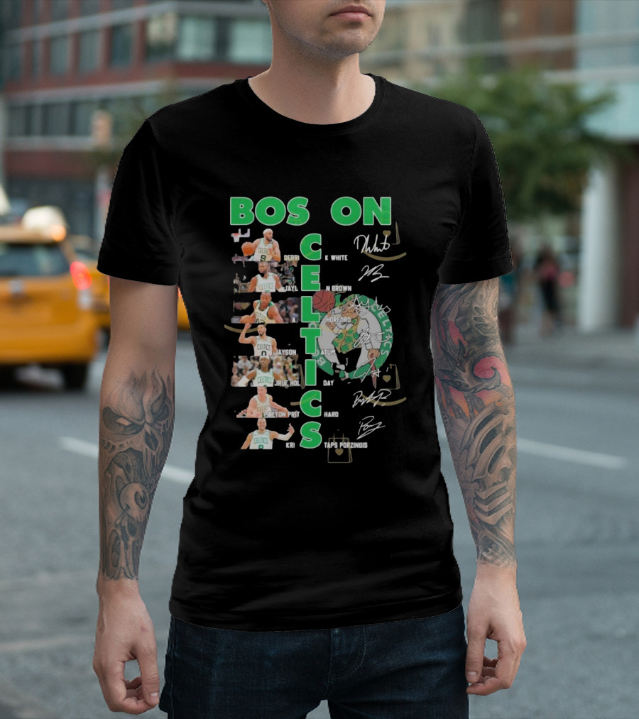 Boston Celtics Derrick White Jaylen Brown Jayson Tatum Jrue Holiday Al Horford Kris Porzingis Team Signatures T-Shirt