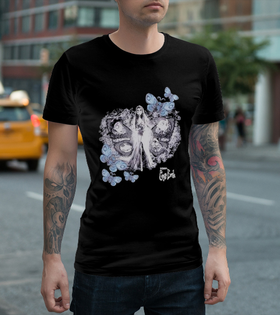 Corpse Bride Tim Burton Emily Tonal Collage With Butterflies T-Shirt
