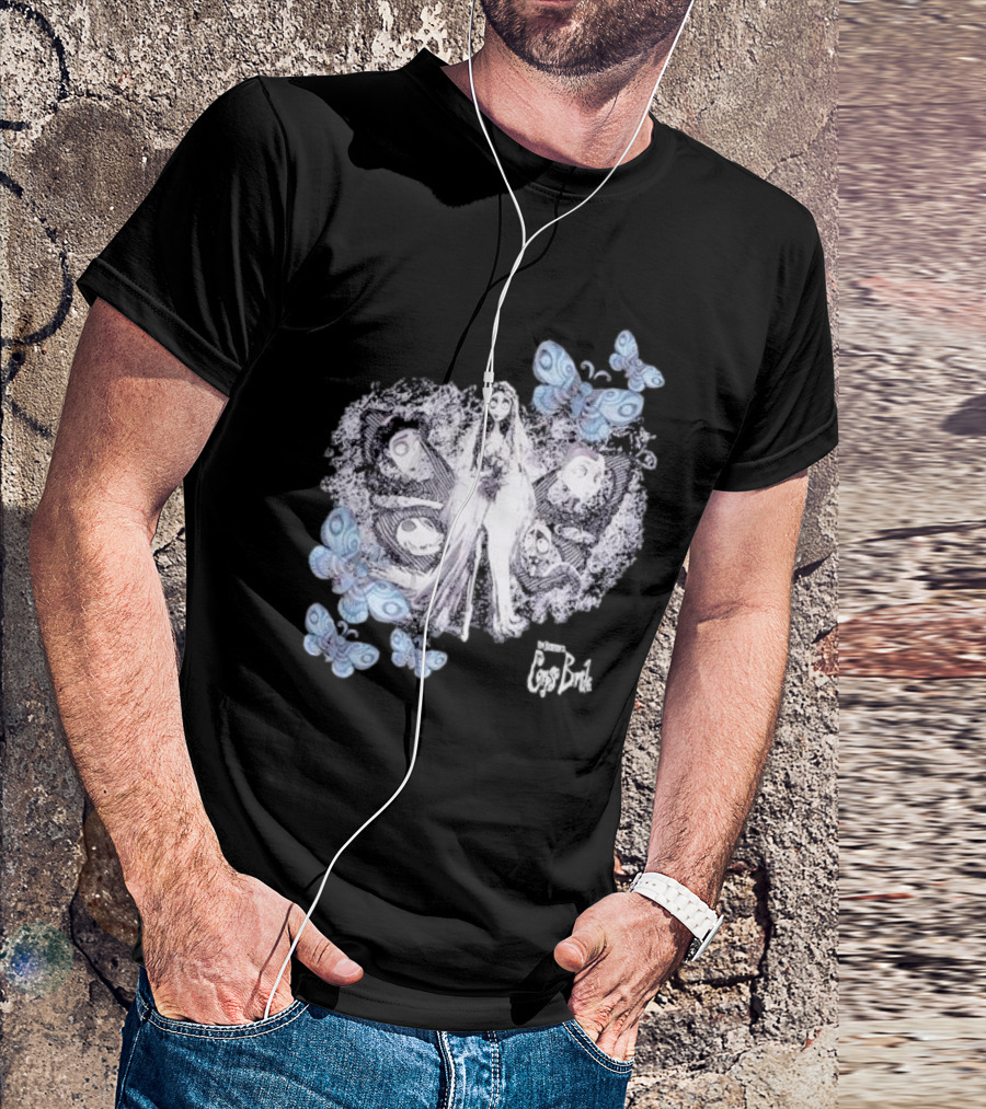 Corpse Bride Tim Burton Emily Tonal Collage With Butterflies T-Shirt