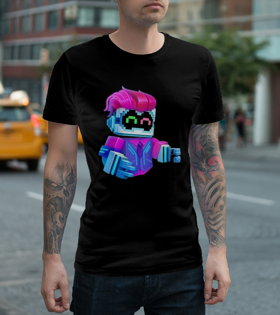 Cubic Games Cyber Robbie Pixelated Character Neon T-Shirt