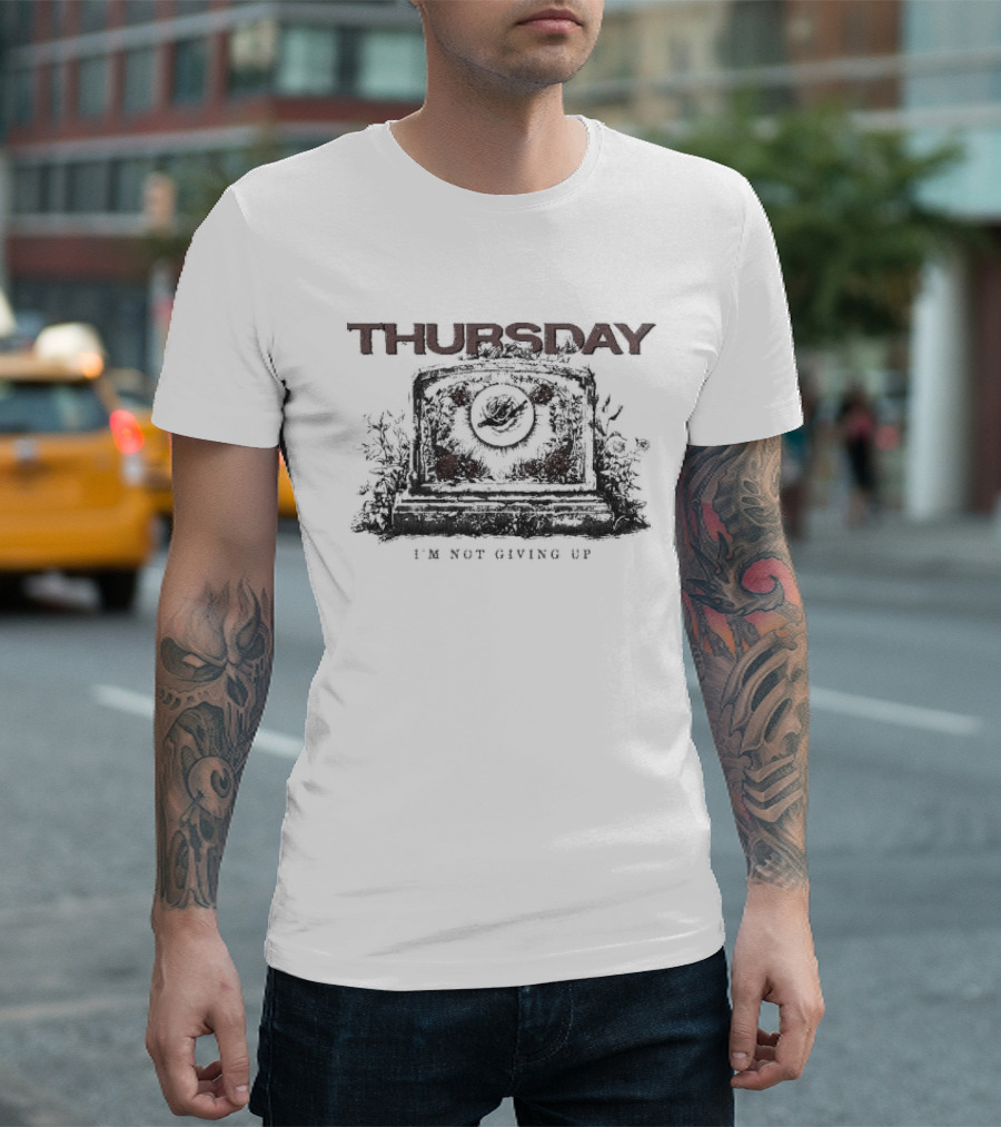 Thursday I'm Not Giving Up Gravestone Red Roses Khaki T-Shirt