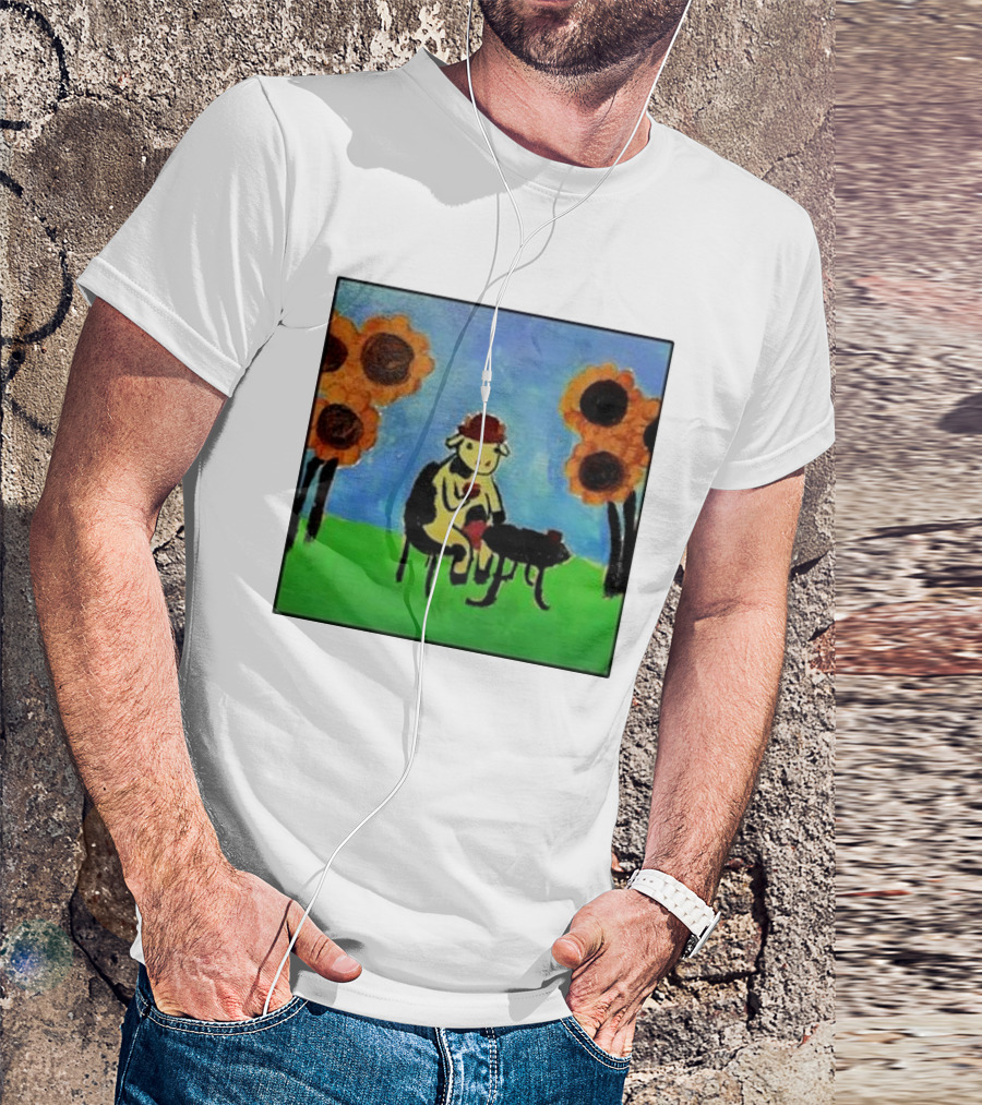 Cow Painting With Sunflowers And Tea Party Scene T-Shirt