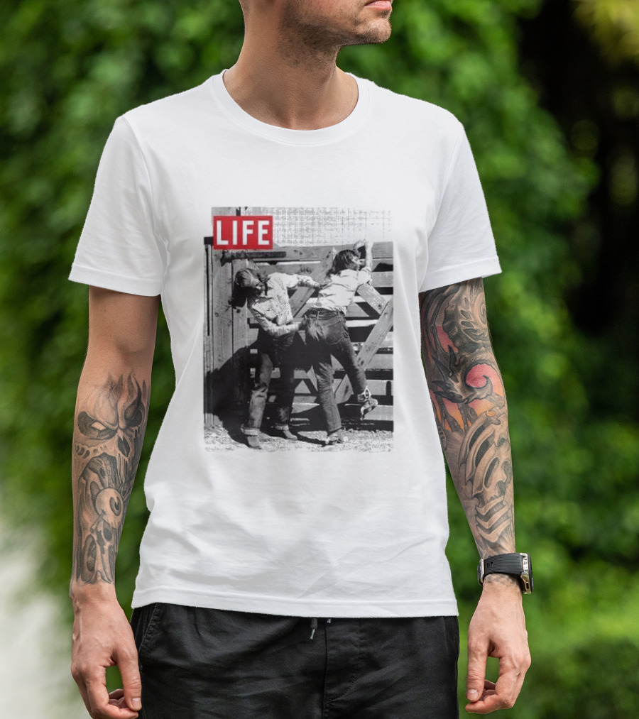 Life Magazine Cowboy Boys Playful Dust Off Fence Scene T-Shirt