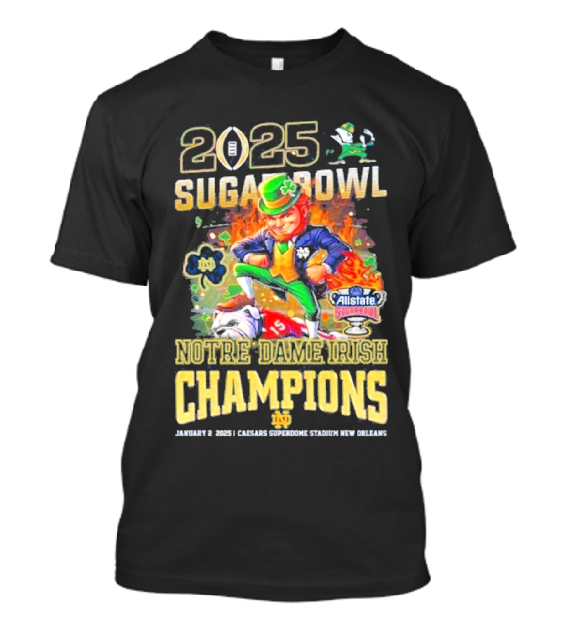 2025 Sugar Bowl Notre Dame Irish Champions January 2 Caesars Superdome New Orleans T-Shirt