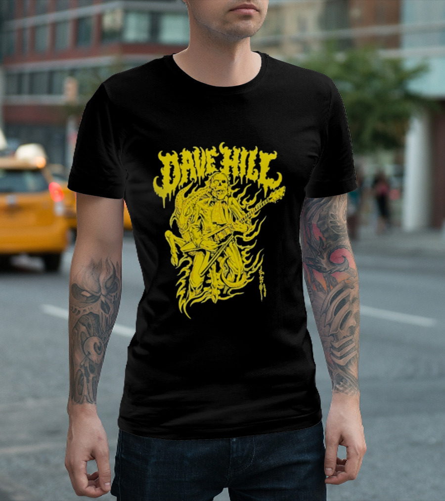 Dave Hill Skullface Yellow Flame Guitar Art by Tim Lehi T-Shirt