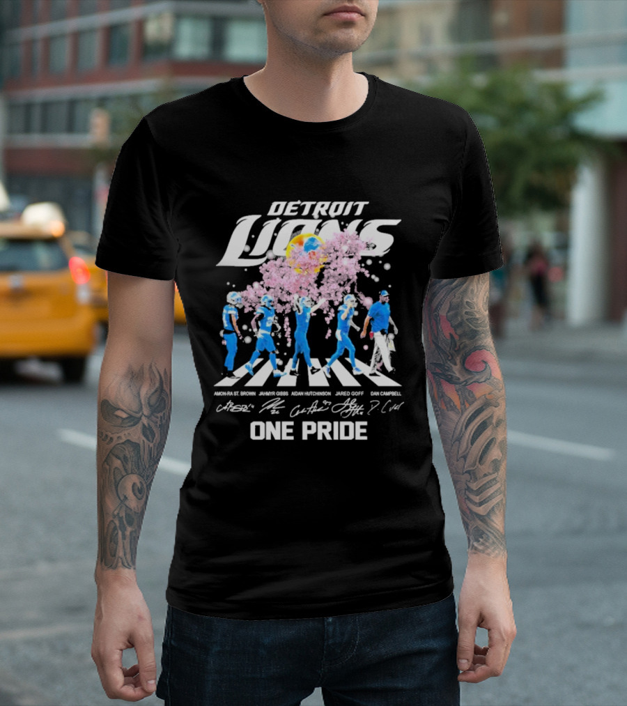 Detroit Lions One Pride Cherry Blossoms Bloom Amon-Ra St. Brown Jahmyr Gibbs Aidan Hutchinson Jared Goff Dan Campbell T-Shirt