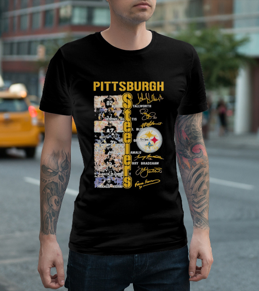 Pittsburgh Steelers Franco Harris Troy Polamalu Terry Bradshaw Jerome Bettis Team Legends Signatures T-Shirt