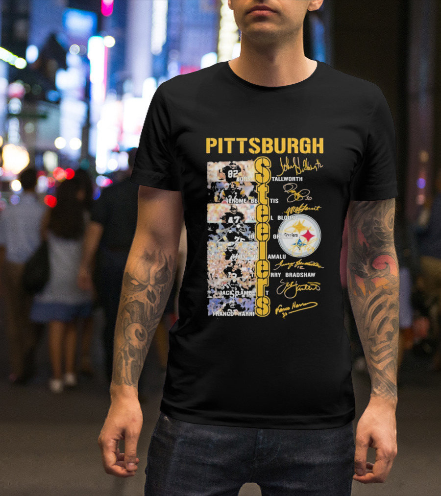 Pittsburgh Steelers Franco Harris Troy Polamalu Terry Bradshaw Jerome Bettis Team Legends Signatures T-Shirt