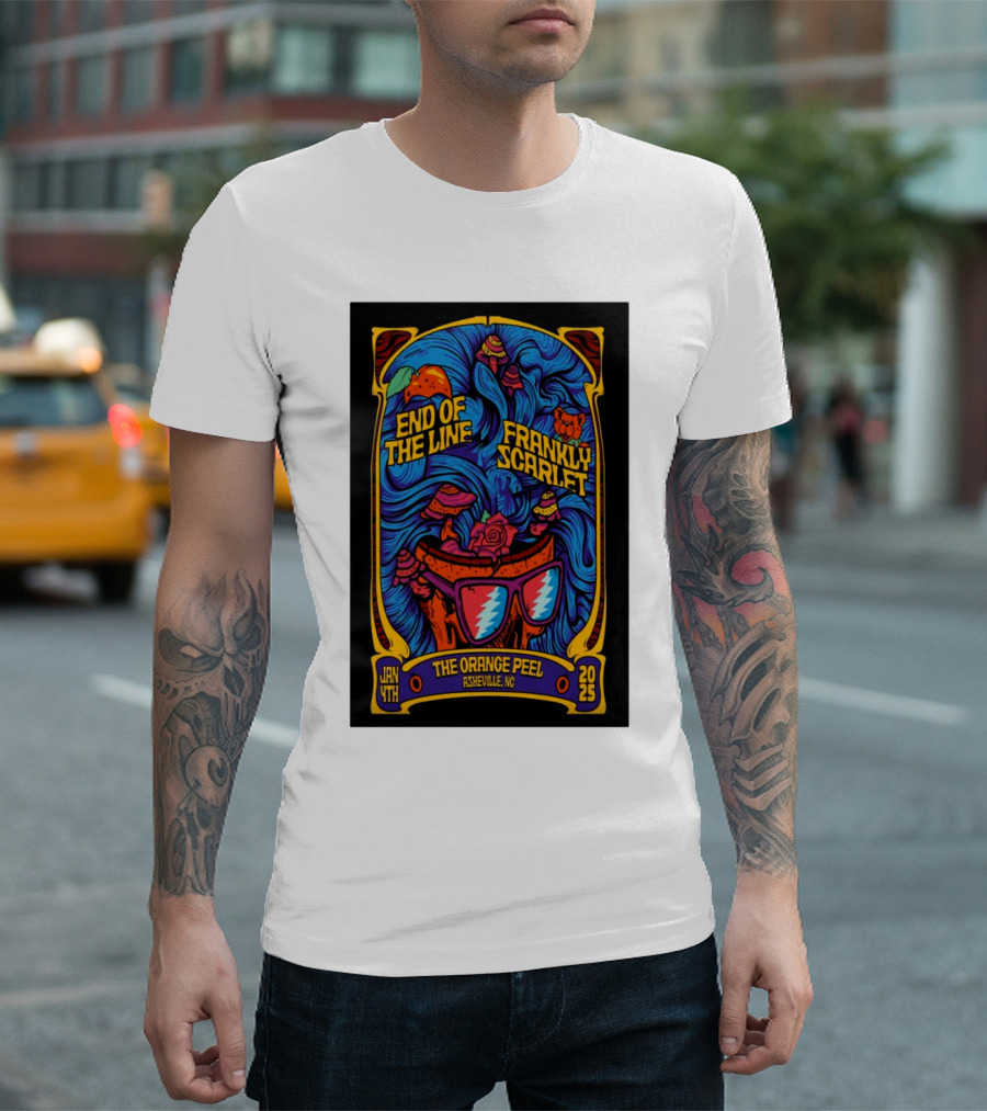 End Of The Line Frankly Scarlet Jan 4 2025 The Orange Peel Asheville NC Tour Psychedelic Art Glasses Roses T-Shirt