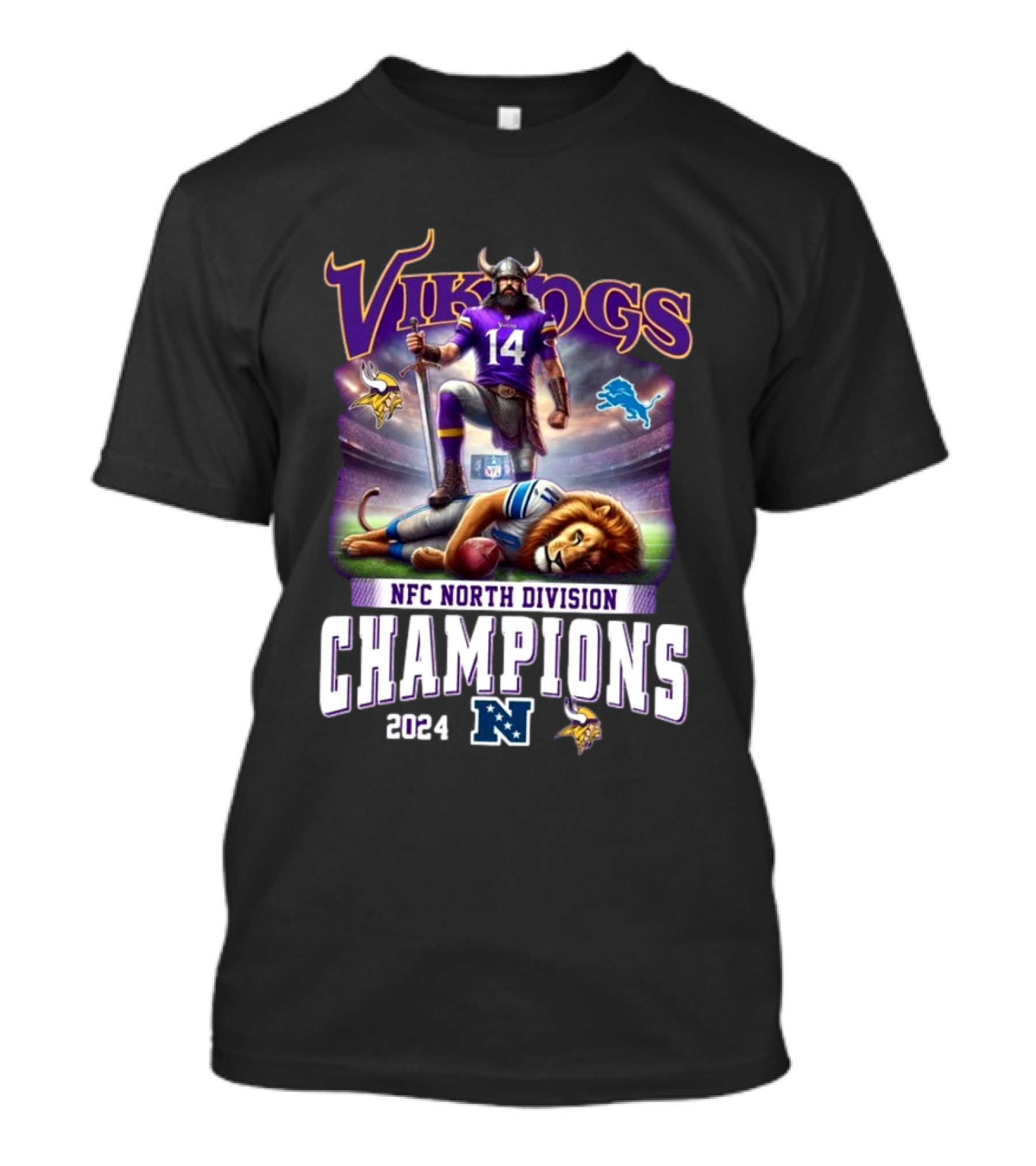 Vikings NFC North Division Champions 2024 Lion Defeated T-Shirt
