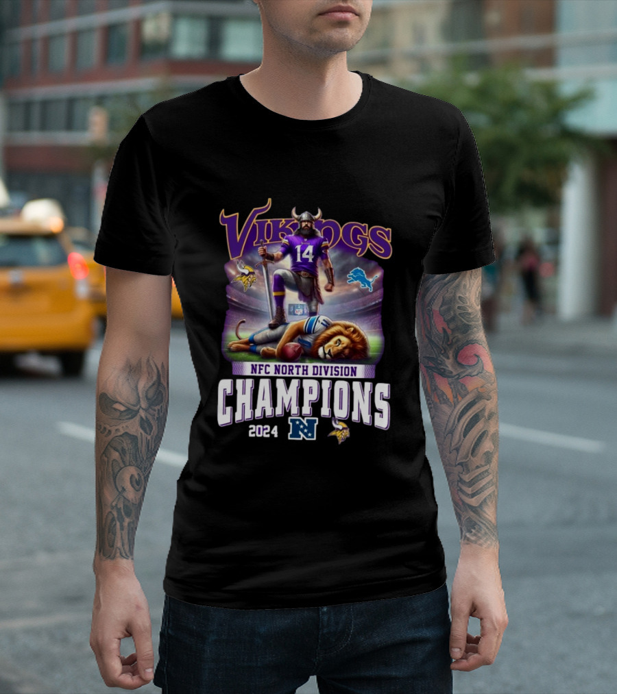 Vikings NFC North Division Champions 2024 Lion Defeated T-Shirt