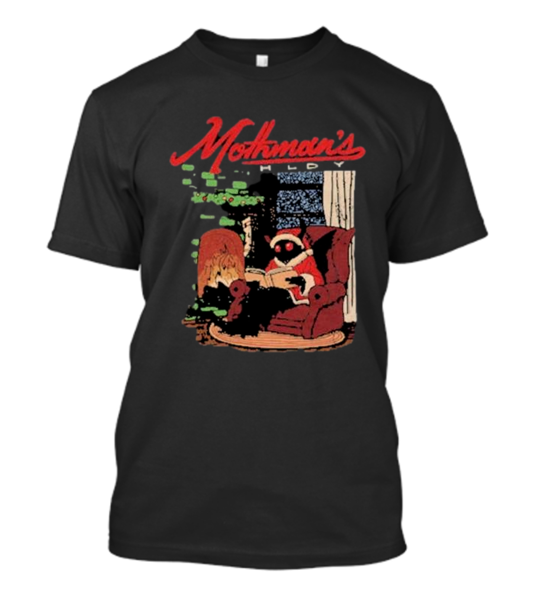 Mothman's Holiday By The Fireplace In Santa Suit T-Shirt