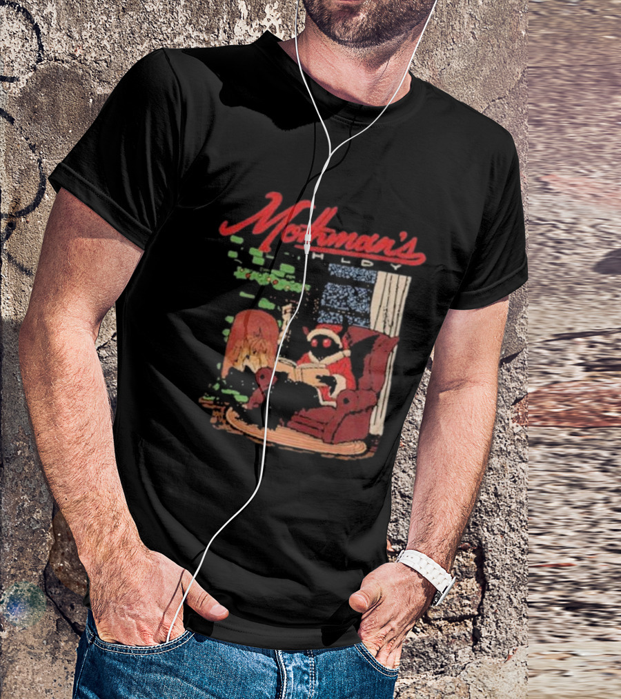 Mothman's Holiday By The Fireplace In Santa Suit T-Shirt