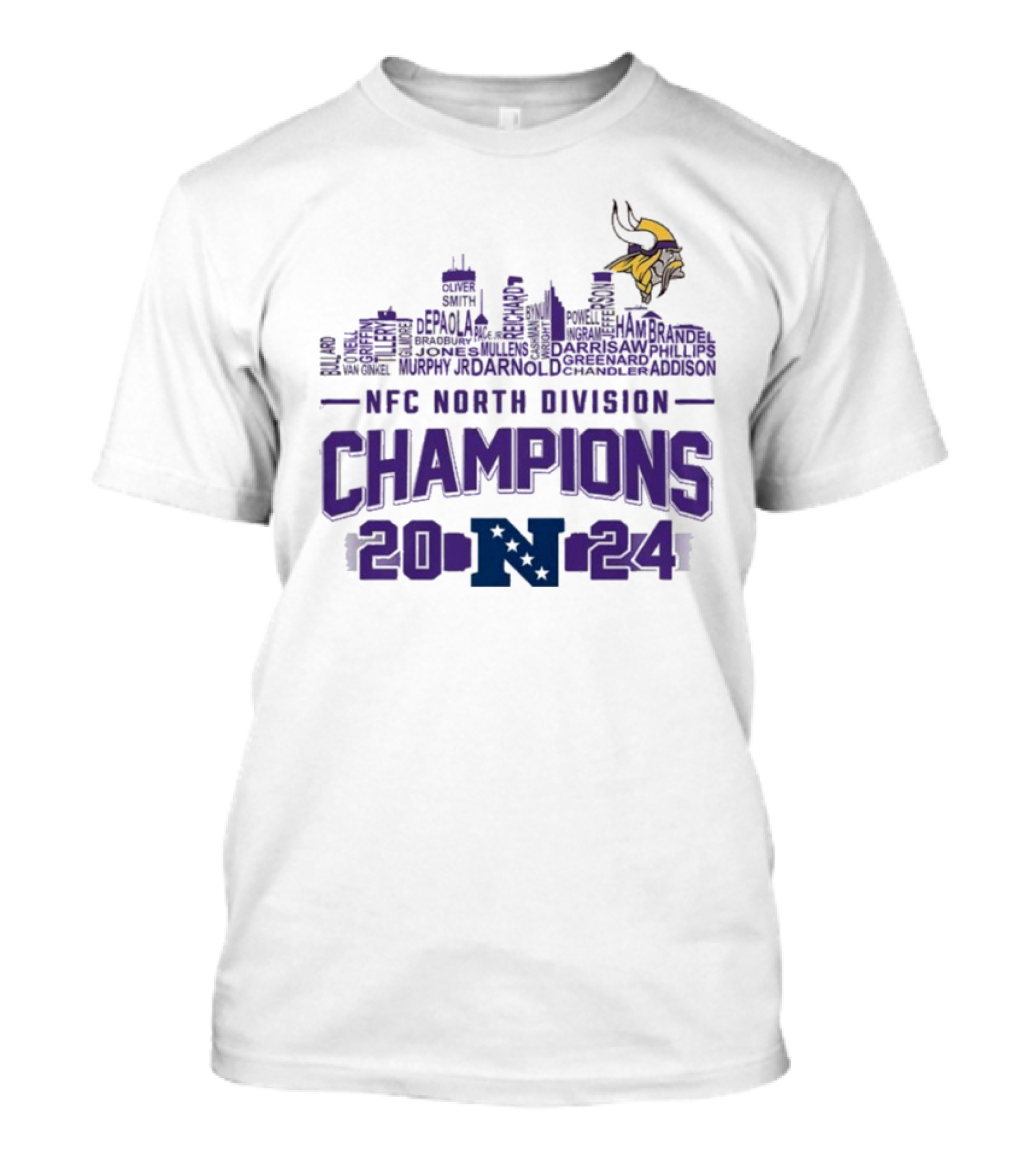NFC North Division Champions 2024 Minnesota Vikings Team Word Cloud T-Shirt