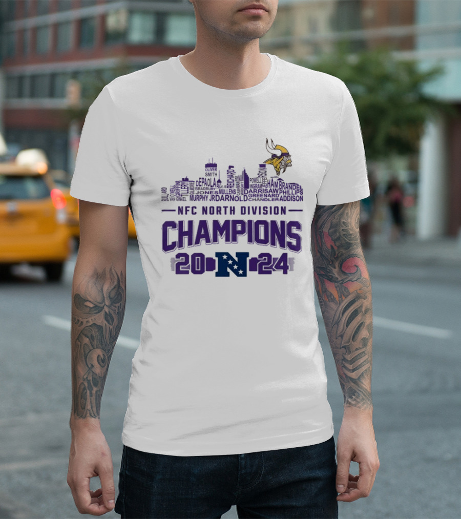 NFC North Division Champions 2024 Minnesota Vikings Team Word Cloud T-Shirt