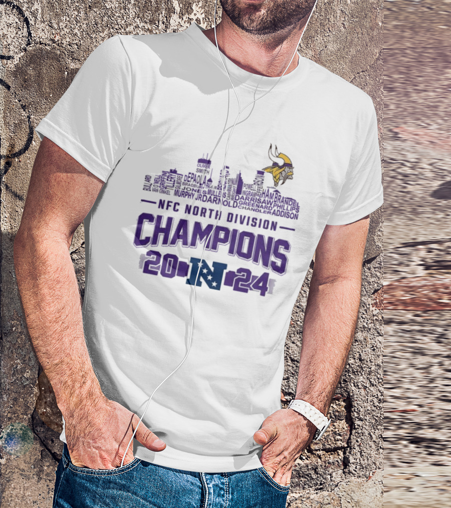 NFC North Division Champions 2024 Minnesota Vikings Team Word Cloud T-Shirt