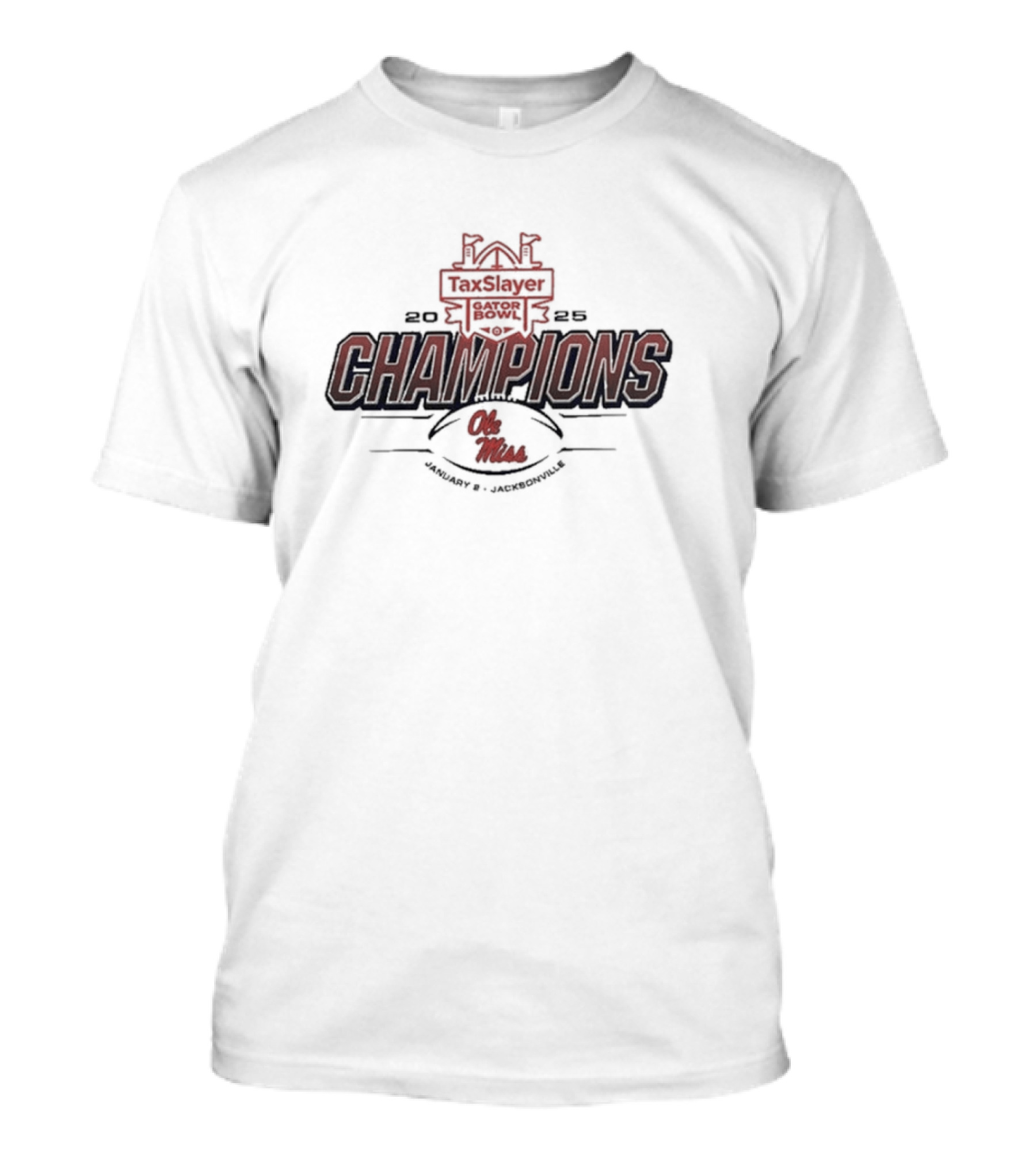2025 TaxSlayer Gator Bowl Champions Ole Miss January 2 Jacksonville Football T-Shirt