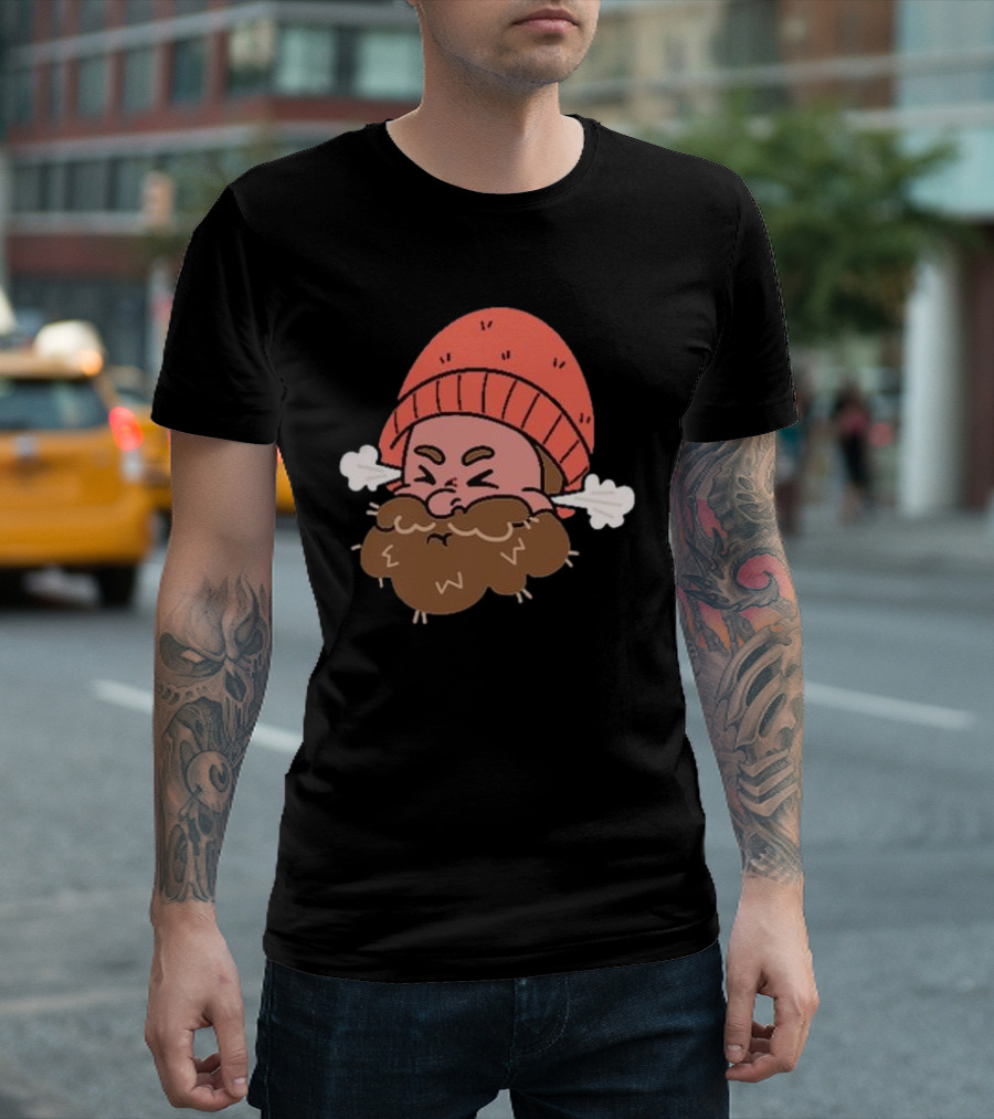 BHN Chewie Foo Foo Bearded Cartoon Character with Red Beanie and Steaming Ears T-Shirt
