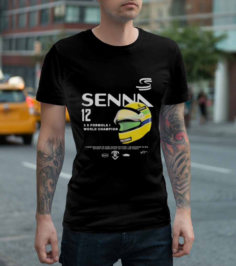 Senna 12 3x Formula 1 World Champion Driven To Perfection São Paulo Helmet T-Shirt