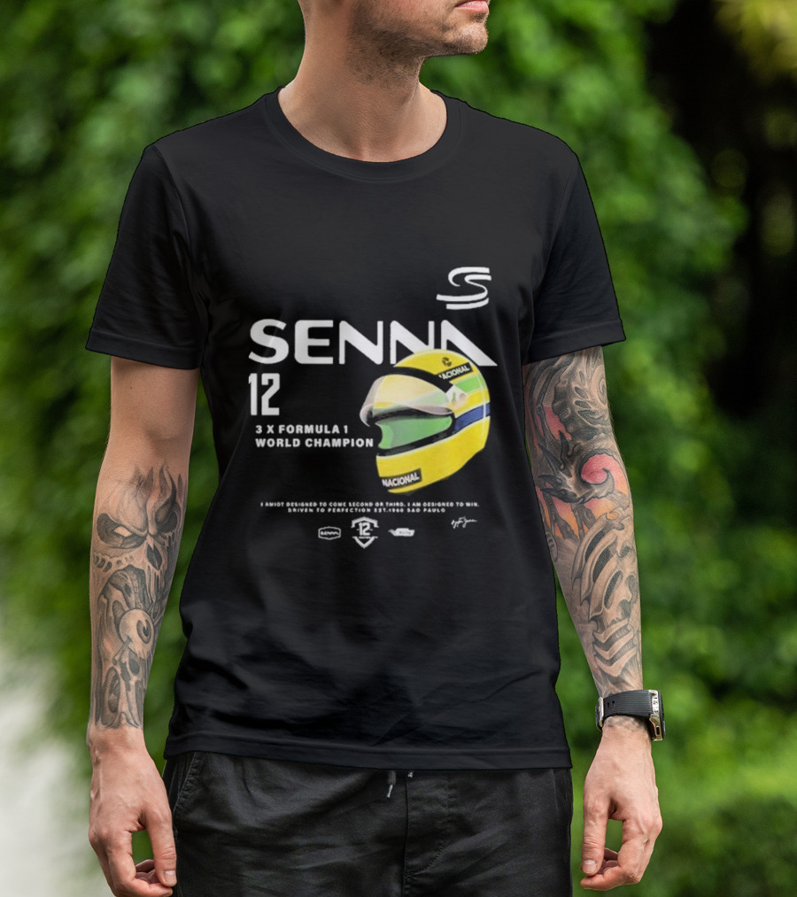 Senna 12 3x Formula 1 World Champion Driven To Perfection São Paulo Helmet T-Shirt