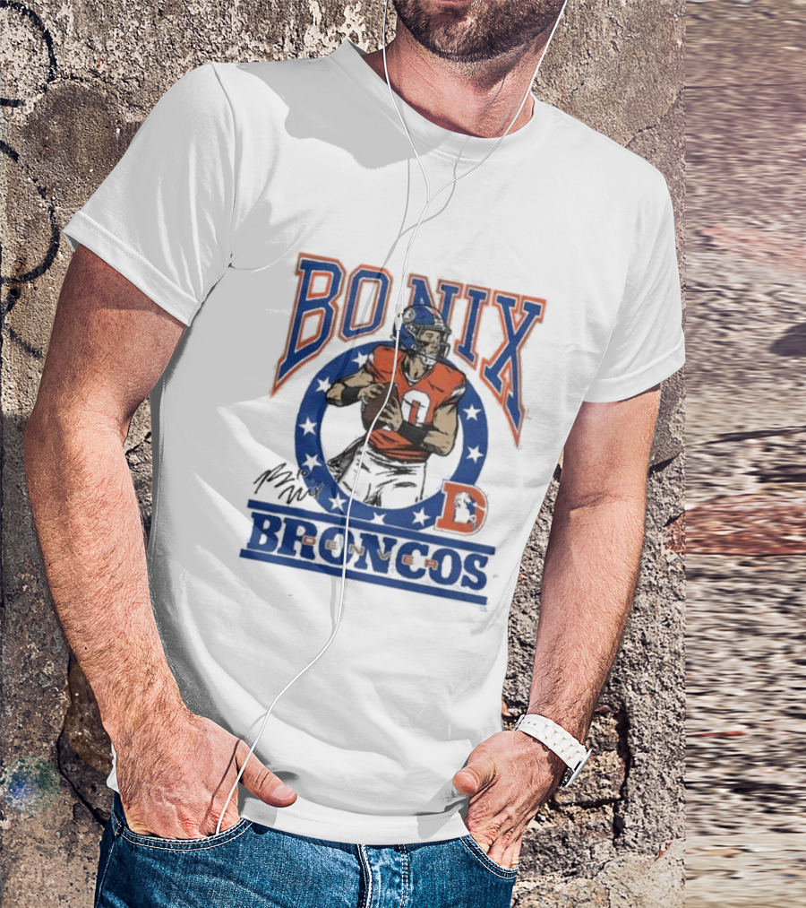 Bo Nix Broncos Stars Football Signature T-Shirt