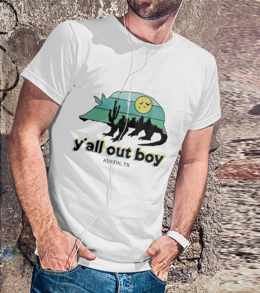 Y'All Out Boy Armadillo Sunset Skyline Cactus Austin Tx T-Shirt