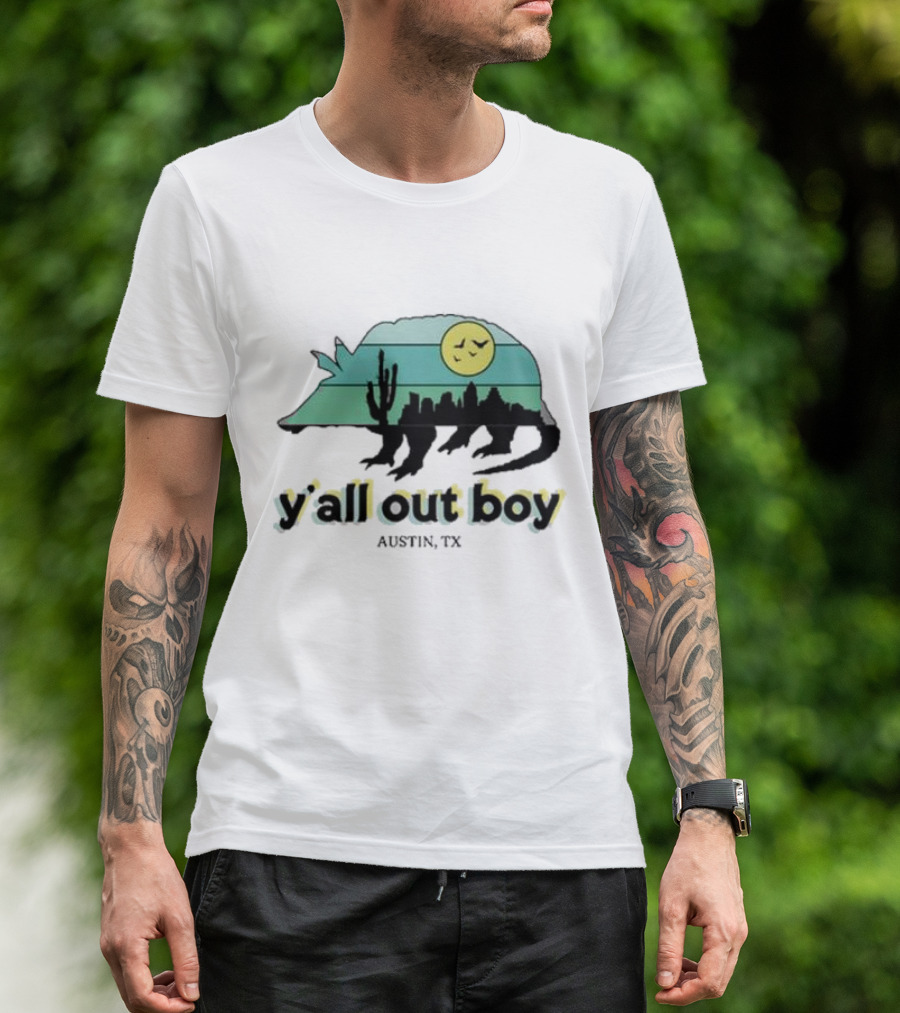 Y'All Out Boy Armadillo Sunset Skyline Cactus Austin Tx T-Shirt