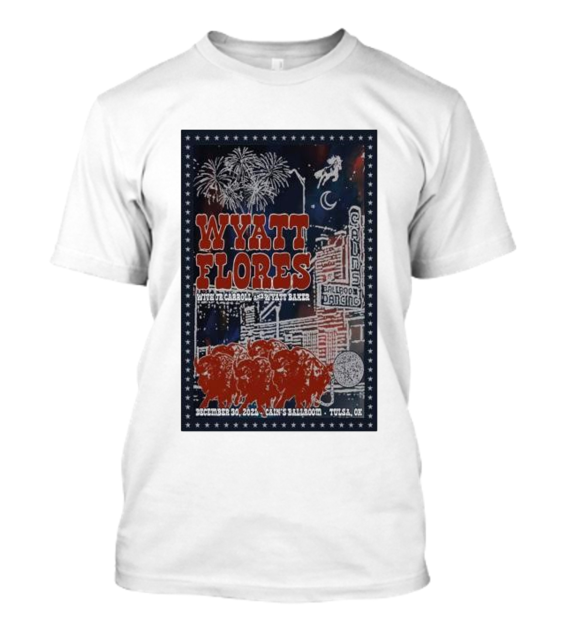 Wyatt Flores December 30 2024 At Cain's Ballroom Tulsa With TJ Carroll And Wyatt Baker T-Shirt