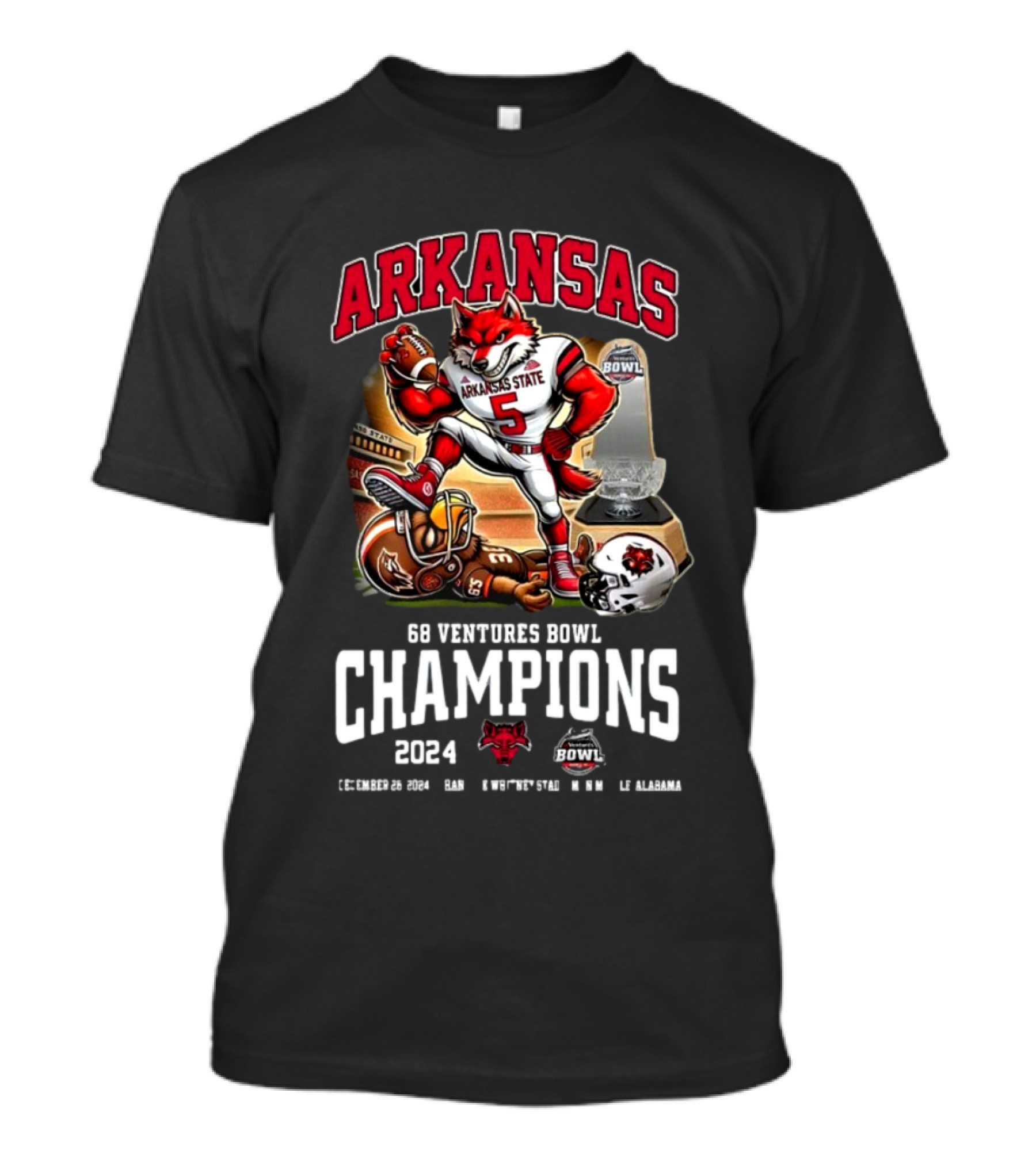 Arkansas State Red Wolves 68 Ventures Bowl Champions 2024 December 28 Football Victory T-Shirt