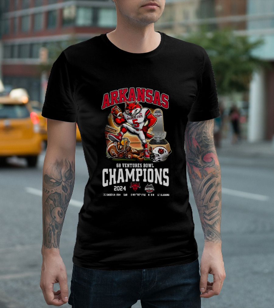 Arkansas State Red Wolves 68 Ventures Bowl Champions 2024 December 28 Football Victory T-Shirt