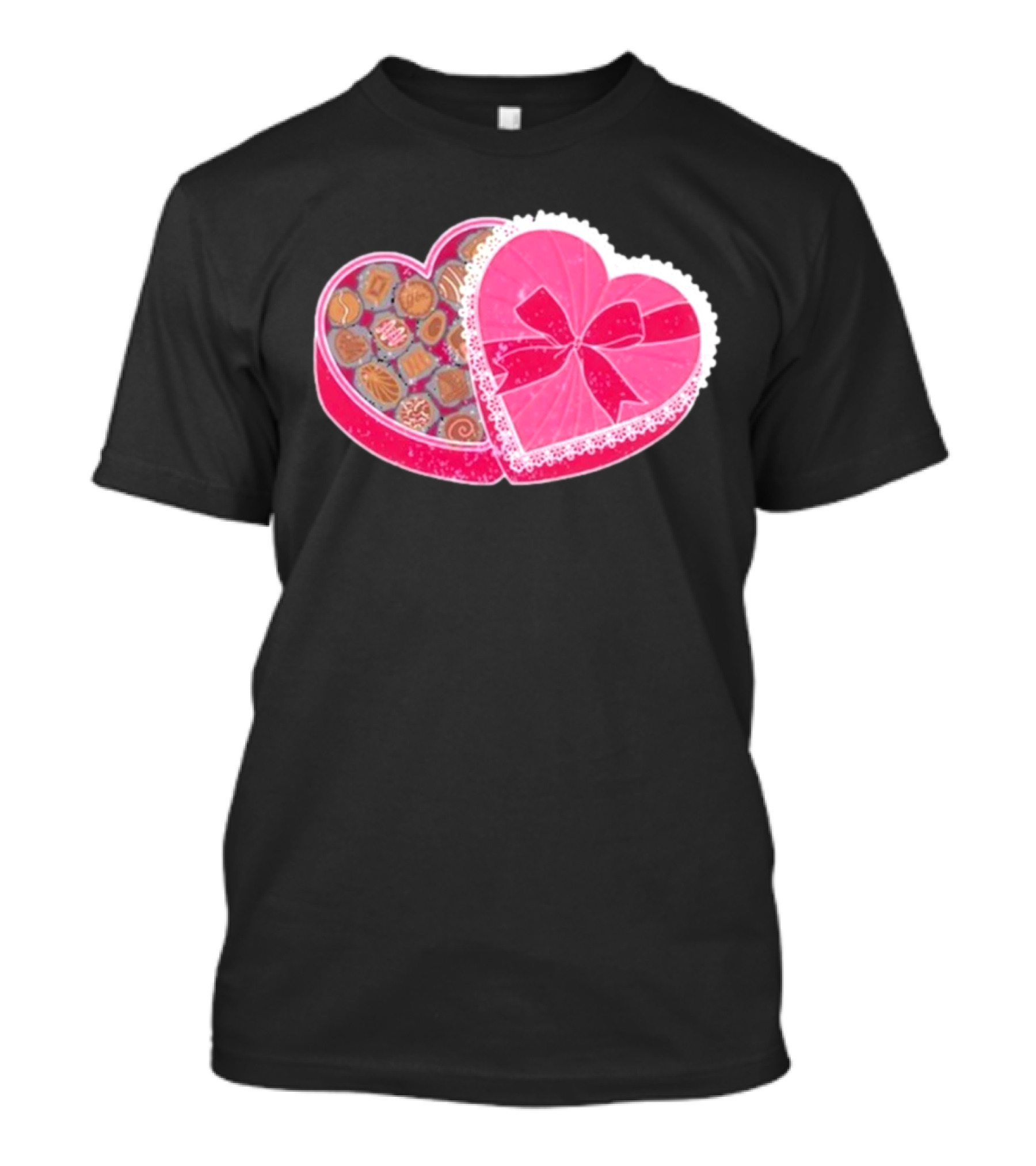 Living Fully Co Heart-Shaped Box Of Chocolates With Pink Bow And Lace Trim T-Shirt