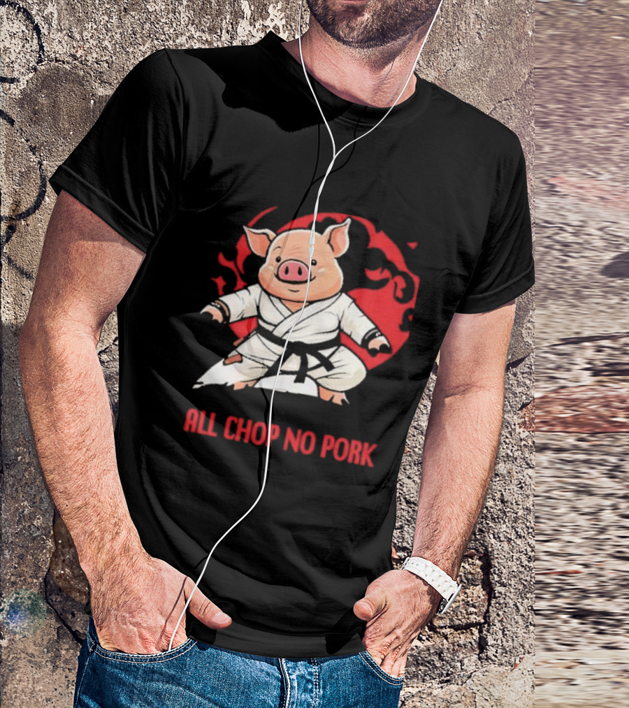 Wrestling Observer Figure Four Weekly All Chop No Pork Pig In Karate Gi With Red Circle Background T-Shirt