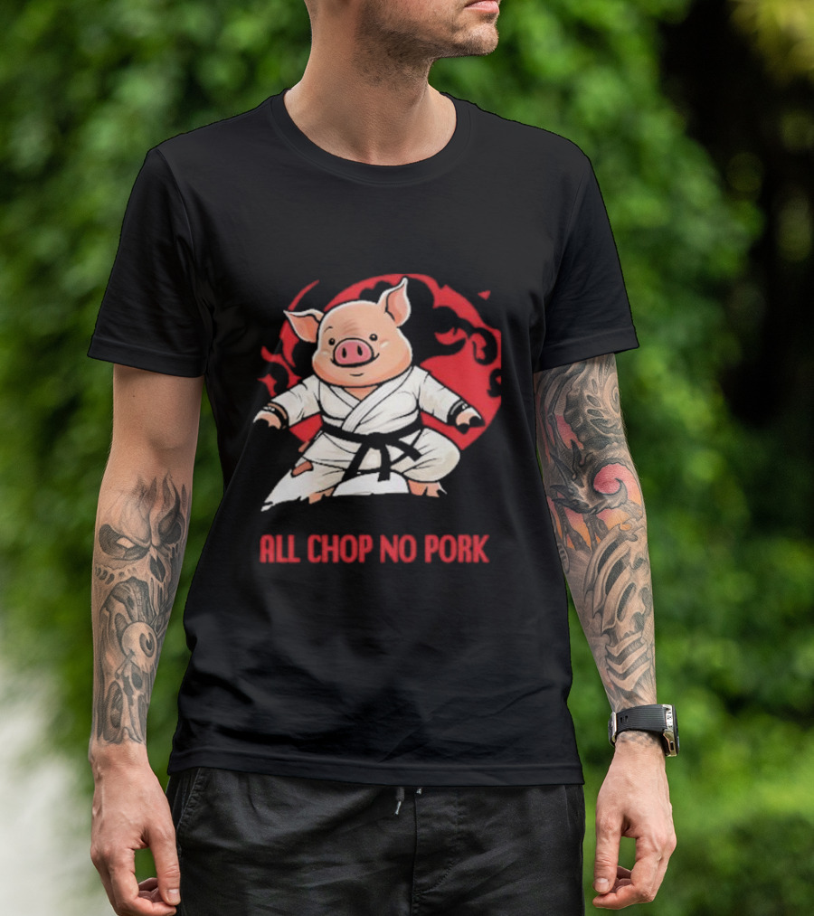 Wrestling Observer Figure Four Weekly All Chop No Pork Pig In Karate Gi With Red Circle Background T-Shirt