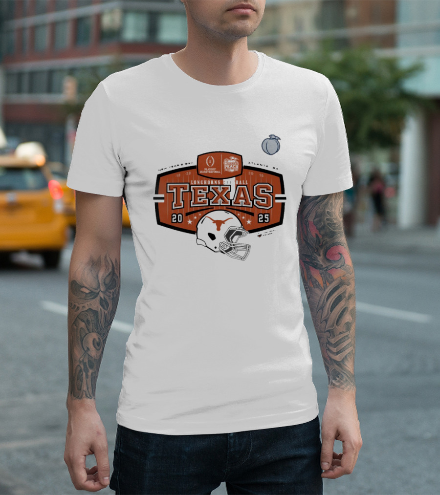 Texas Longhorns Football 2025 Peach Bowl Playoff Quarterfinal New Year’s Day Atlanta GA Helmet T-Shirt