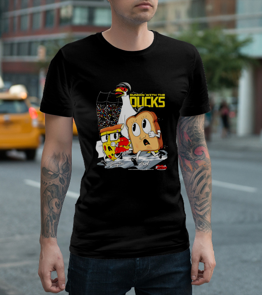 Running With The Ducks Brayton Brad Willie Cartoon Pizza And Toast Racing T-Shirt