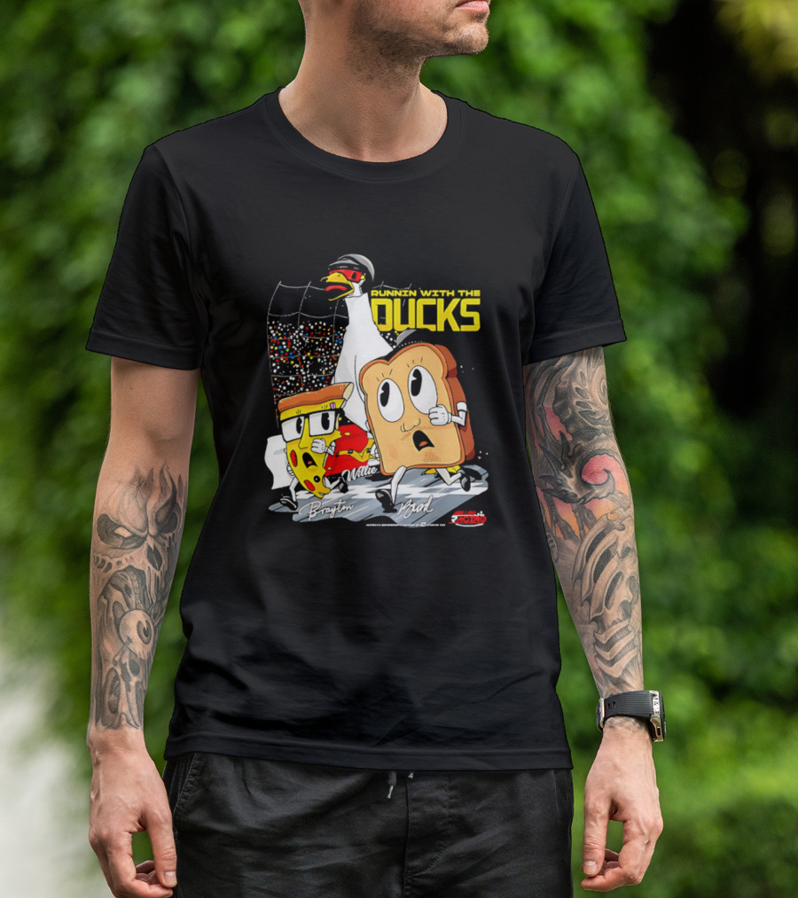 Running With The Ducks Brayton Brad Willie Cartoon Pizza And Toast Racing T-Shirt
