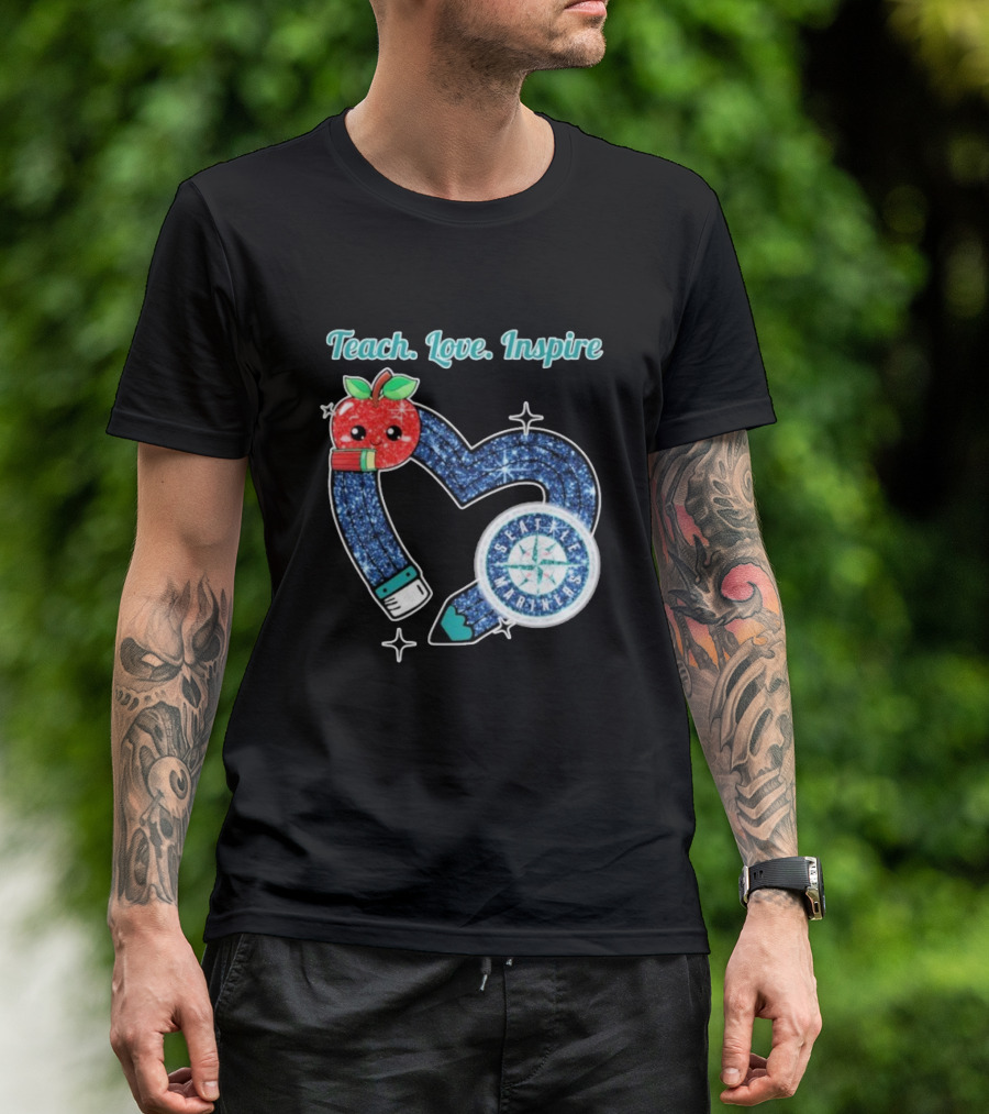 Seattle Mariners Teach Love Inspire Heart Apple Design T-Shirt