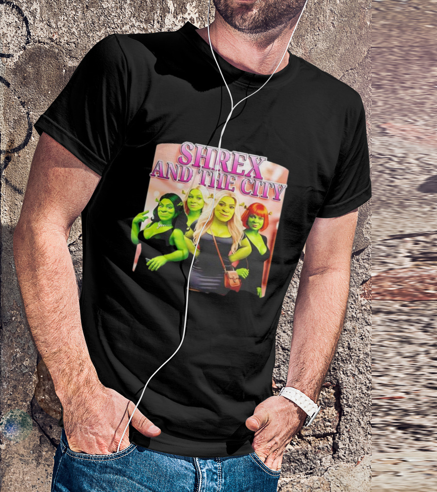 SHREX AND THE CITY Green Characters Ladies In Black Dresses T-Shirt