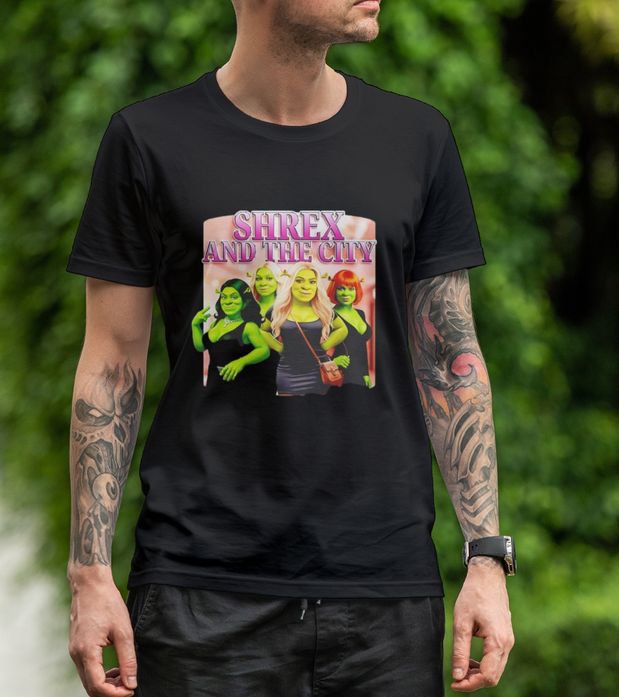SHREX AND THE CITY Green Characters Ladies In Black Dresses T-Shirt