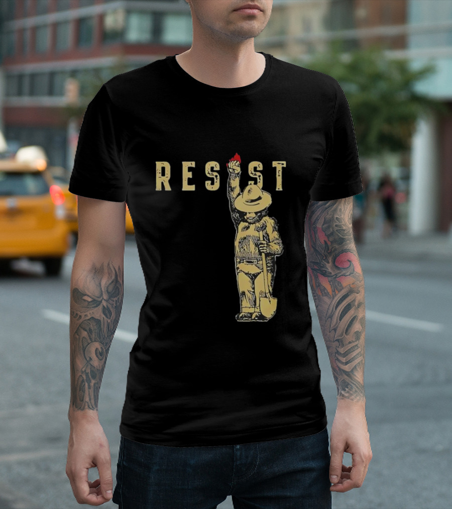 Smokey Resist Firefighter Bear with Raised Fist and Shovel T-Shirt