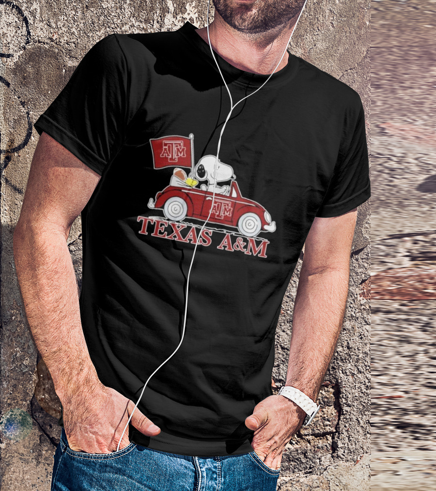Snoopy Woodstock Driving Texas A&M Car Peanuts T-Shirt