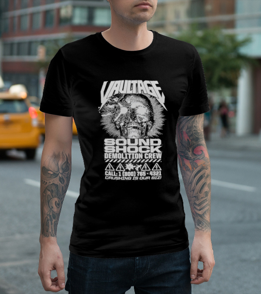 Vaultage Space Laces Sound Shock Demolition Crew Crushing Is Our Biz Skull T-Shirt