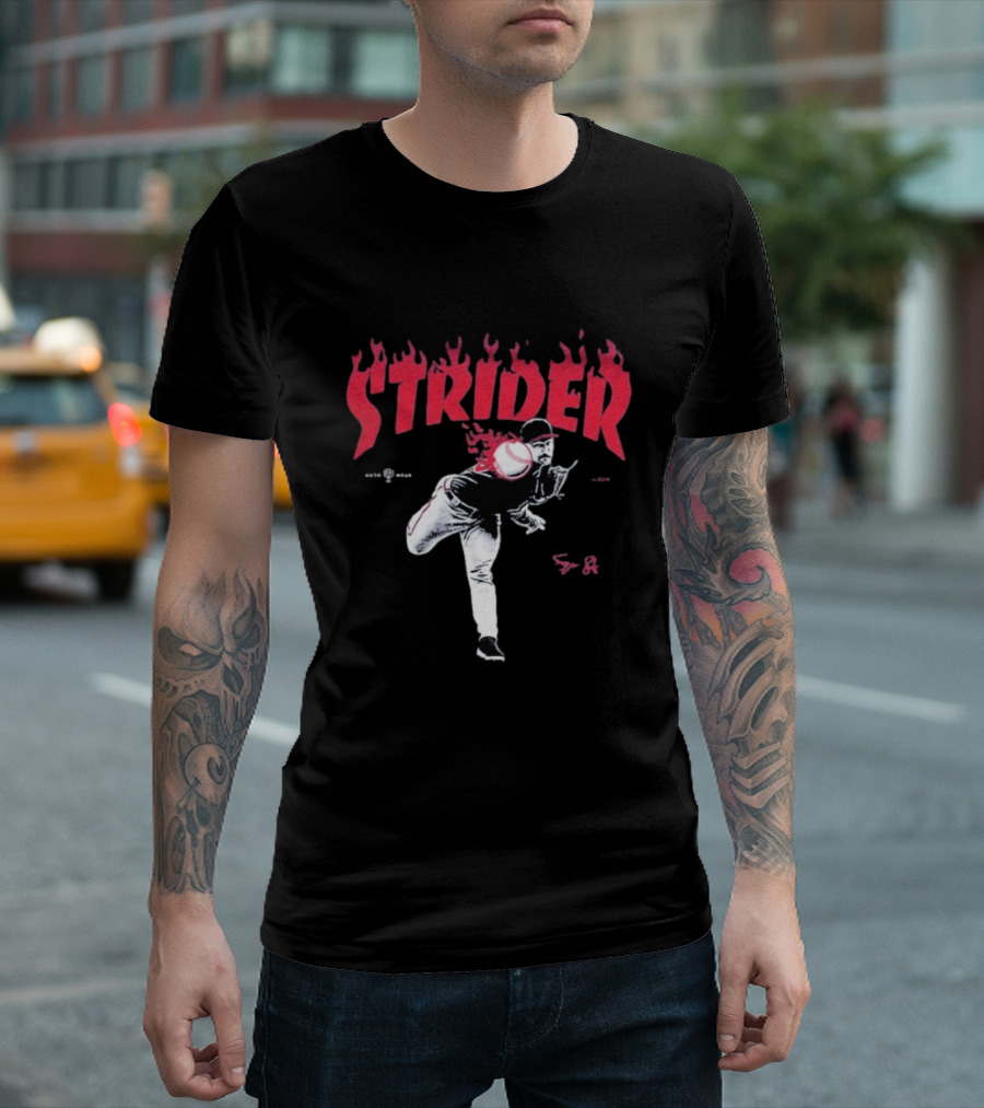 Strider Flames Baseball Pitcher Throwing Action T-Shirt