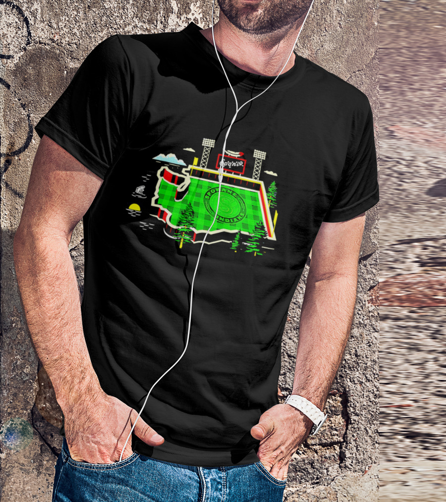 Spokane Indians Stadium Washington State Map Baseball Field T-Shirt