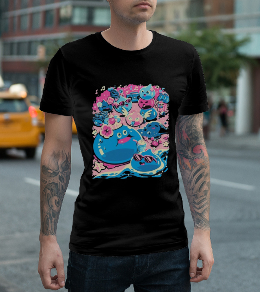 Summer Slimes Cute Blue And Pink Watercolor Style Festival Fun T-Shirt