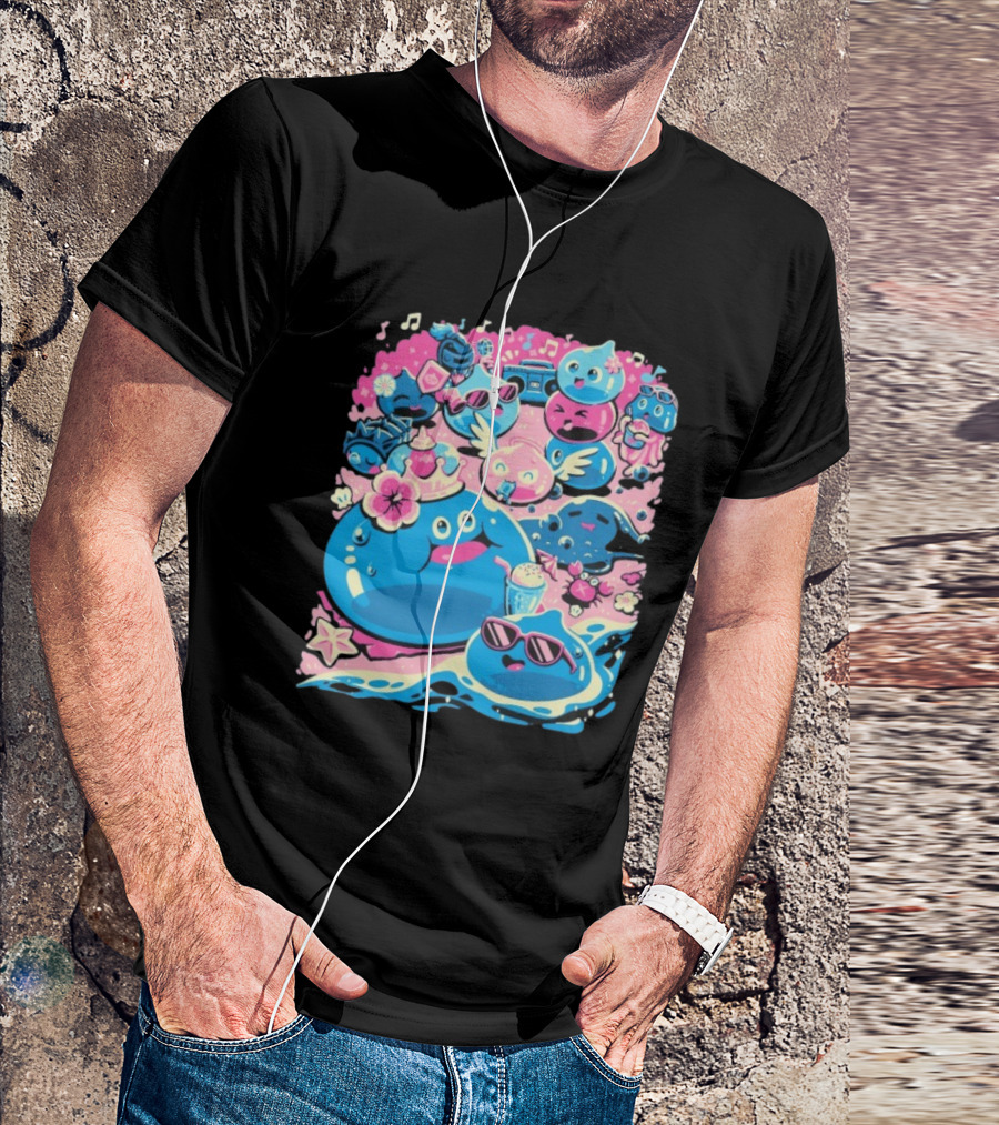 Summer Slimes Cute Blue And Pink Watercolor Style Festival Fun T-Shirt