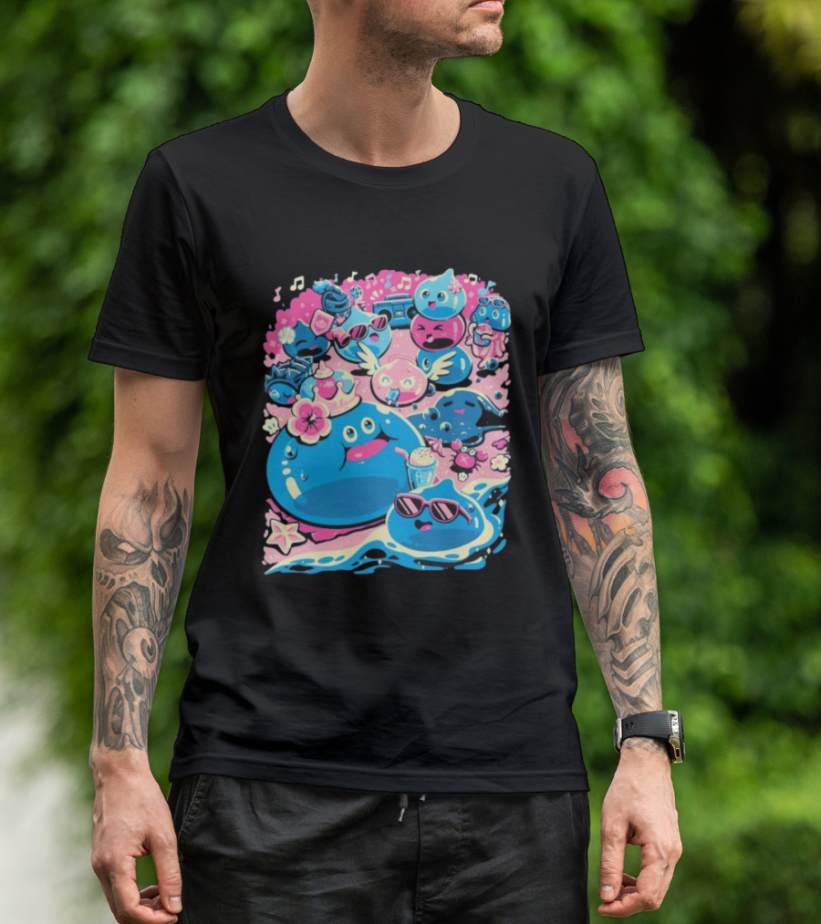 Summer Slimes Cute Blue And Pink Watercolor Style Festival Fun T-Shirt