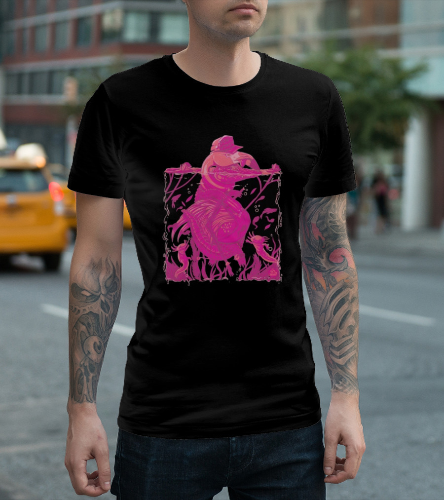 Ten Hundred Clever Girl Pink Dinosaur with Hat Underwater Artwork T-Shirt