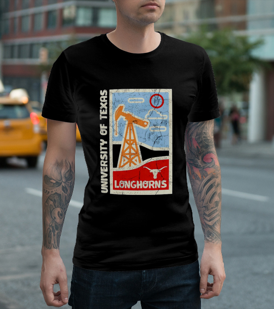 University of Texas Longhorns Retro Oil Derrick and Bull Skull T-Shirt